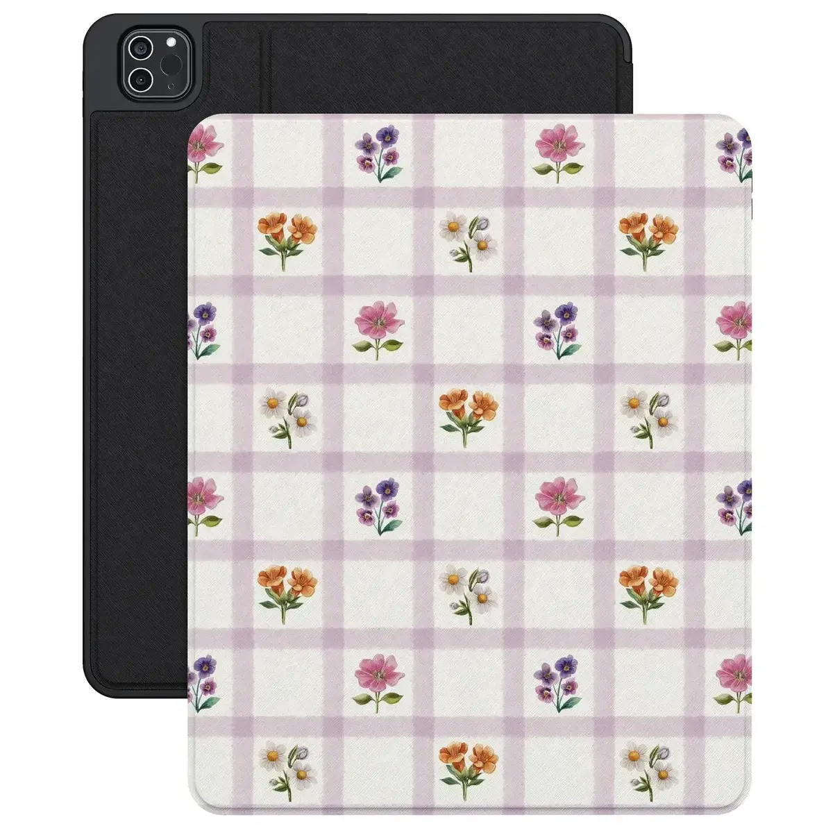 Casely Protective Tablet Case - Hard Shell with Magnetic Lid & Auto Wake/Sleep Function, Meadow Check Floral Gingham Design