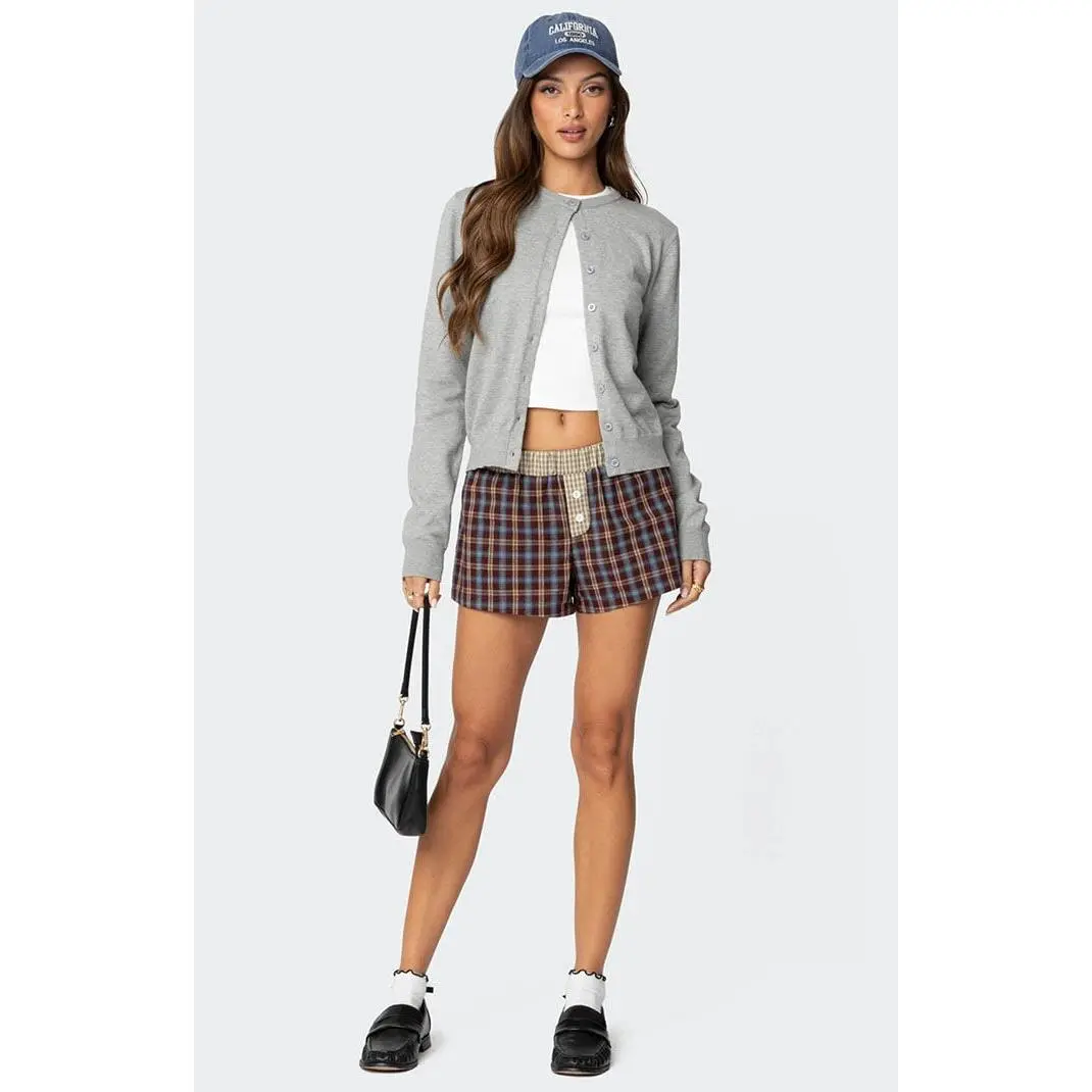 Edikted Women's Mixed Plaid Boxer Shorts