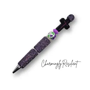 CharminglyResilient Purple Rhibestone Jesus Pen with Refill