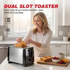 Bestseller 2/4-Slot Stainless Steel Toaster 6-Position Baking Setting Removable Crumb Tray for Bread Toast Bagels 700W 3D Even Bake Dual Slot Home Kitchens
