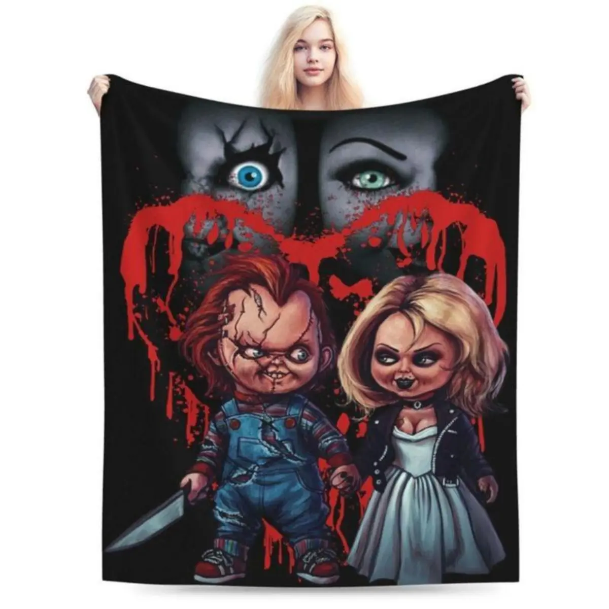 100% Polyester Fleece Horror Movie Printed Funny Throw Blanket - Glam, Soft, Fluffy, Plush Fabric, Breathable, Durable, Fade-Resistant, Heat-Retentive, Lightweight All-Seasons Bedding for Beds, Sofa - Machine Washable
