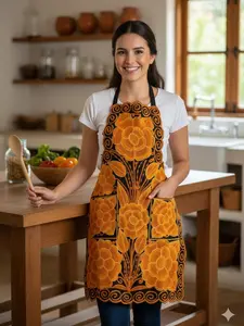 Mexican Embroidered Apron Mandil Floral Design with Adjustable Straps & Pockets Perfect for Mother's Day Housewarming Gift - Flower