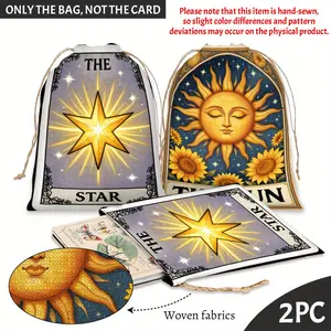 2pcs Astrology Tarot Drawstring Bags, Constellation & Sun Moon Phase Prints, Mysterious Style, Portable Storage for Jewelry/Dice/Cosmetics, Ideal for Wiccan Believers & Mysticism Enthusiasts