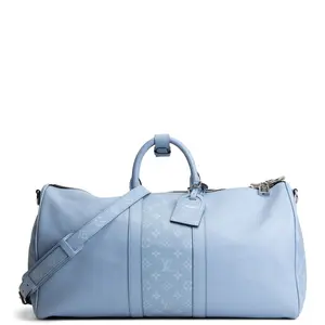 Pre-owned Louis Vuitton Taigarama Leather Luggage Taigarama Keepall Bandouliere 50 Blue Lagoon