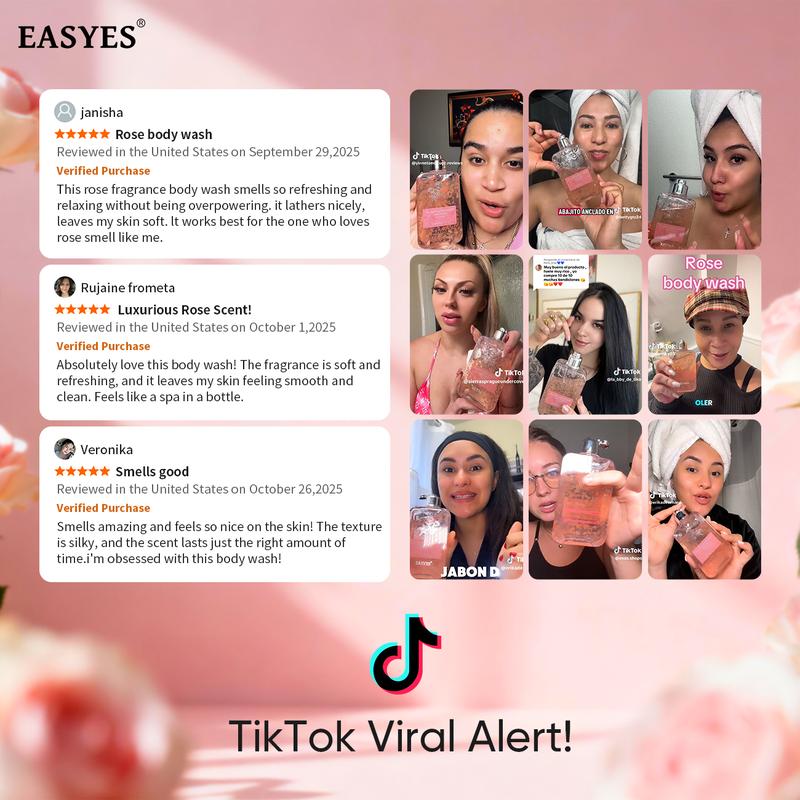 【K】Easyes Rose Essence Native Body Wash - for Dry Sensitive Skin 3X repair Deep Instant relief of dryness and itching Red rose fragrance Moisture Soft Skin vegan no animal testing The best choice for gifts