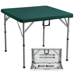 VEVOR Mahjong Table, Fold-in-Half 4 Player Card Table with Wear-Resistant Green Tabletop, Portable Bi-Folding Square Domino Table with Carrying Handle for Outdoor Camping Picnic Party, 34x 34-inch