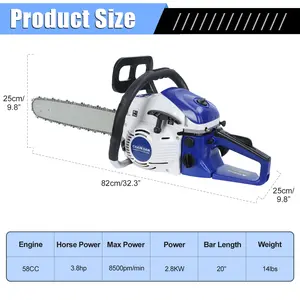 58cc Gas Chainsaw,High-Power Logging Saw for Wood Cutting and Tree Trimming 20 Inch Gas Powered Chainsaw, 2-Cycle Handheld Gas Chain,