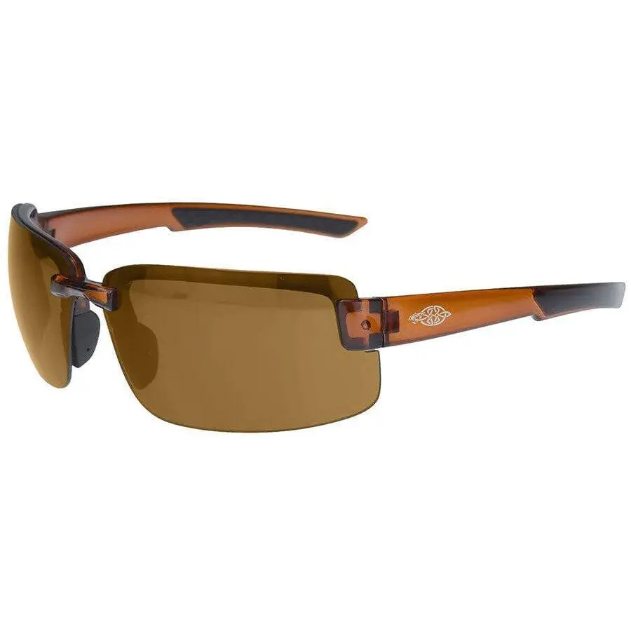 Bayonet Temple Safety Sunglasses, Crystal Brown Frame, HD Brown Lens, Lightweight Design with Rubber Nosepiece, Inlaid Rubber Temple Trim, ANSI Z87+ Certified, 99.9% UVA/B Protection, All-Day Wear, Comprehensive Eye Safety, Safety Glasses