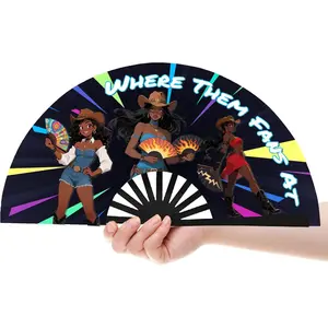 13 inch Line Dance Popping Fan, Where Them Fans at Clack Fan, Large Festival Folding Fans, Pop Fans for Women Foldable Wedding Dance Church Party (Style B)