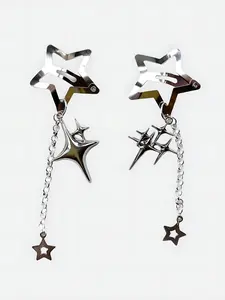 2 Piece Y2K Star Tassel Hair Clips Set, Super Cute Clips, Sweet Cool Women Daily Party Fashion Accessories, Casual Style All Seasons