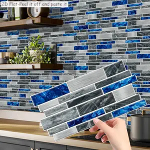 Marble-Style Tile Wall Stickers, Marble Pattern Sticker, Self-Adhesive Decorative Tiles, Kitchen Bathroom Decoration, for Kitchen & Bathroom, //blue Colors, Easy Peel & Stick