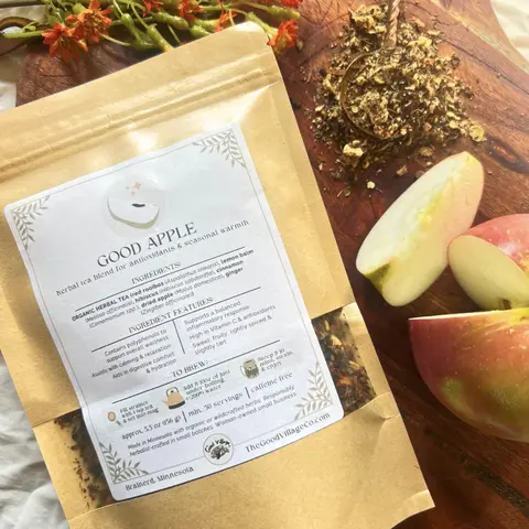 Good Apple: Loose-Leaf Herbal Tea Blend for Antioxidants & Seasonal Warmth (Caffeine-Free) Autumn Fall Flavored Rooibos Tea with Cinnamon, Ginger, Lemon Balm & Apple to Support Circulation, Digestion, Calming, and Delicious Moments