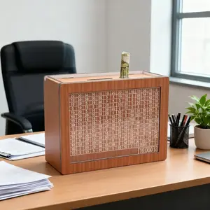 1pc wooden money box, a countdown savings box with a $10,000 target, a money box with financial goals and numbers, for checking