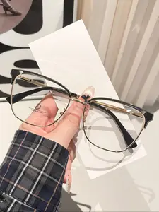 1pcs Women's Simple Cat Eye Fashion Glasses, Sandstone Mosaic Design Frame, Student Decorative Flat Lenses, Suitable for Reading Phones Watching Computers