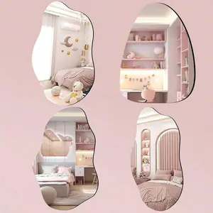 1Pc Asymmetrical Acrylic Mirror Wall Decor, Frameless Vanity Mirrors For Living Room Bedroom Home Office, Bathroom Wall Mirror, Stickers, Wall Decal, Vinyl Decal For Home Decorations, Spring Decoration Items Refresh Your Home, Festival Decoration Stickers