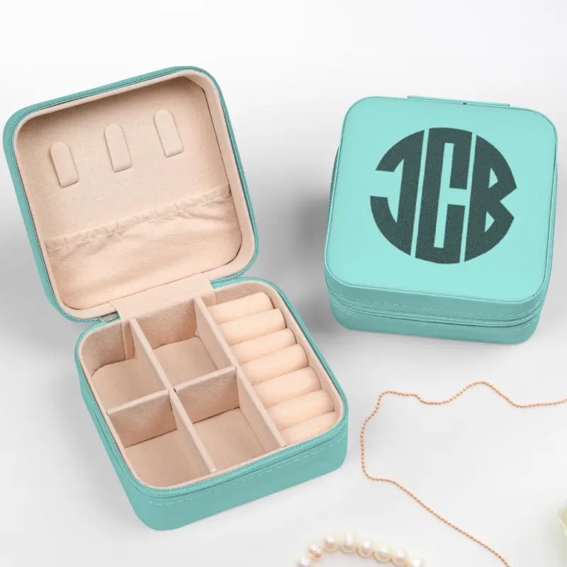 Personalized Leather Travel Jewelry Accessory Case - Compact Monogram Organizer for Rings, Earrings, Necklaces, College Students; Gift Storage Box, Bridesmaid Gifts, Graduation Gifts