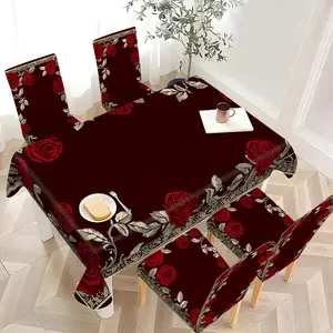 2/4/6/5/7 pieces of fashionable and high-end dining chair slipcover and tablecloth sets, thickened chair cover and tablecloth sets (1 tablecloth + 4 chair covers or 1 tablecloth + 6 chair covers), easy to care for, reusable, for home decoration