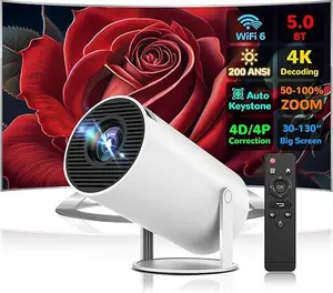 Upgraded White Smart Mini Projector: 4K, WiFi/Bt, Android 11, 180° Adjustment, Multi-scene Use