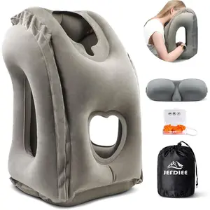 Inflatable Travel Pillow, Airplane Neck Pillow Comfortably Supports Head and Chin for Airplanes, Trains, Cars Office Napping on The Tray Table (Grey)