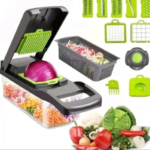 Mr. BrandMeZaddy's Whitelabel 12-in-1 Vegetable Chopper, Kitchen Gadgets with 7 Blades, Veggie, Food, Onion Chopper, Cucumber Slicer, Versatile Mandoline, Includes Egg Separator & Finger Guard, Gray
