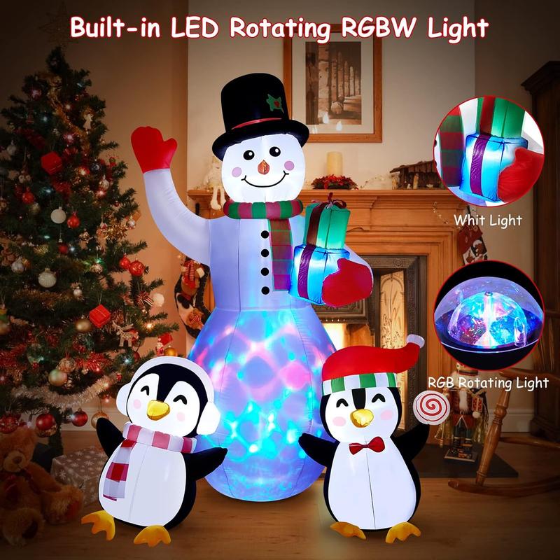 Christmas Inflatables Outdoor Decorations, 8 FT Inflatable Snowman with Penguins, Blow Up Xmas Decorations Clearance Indoor Outdoor Yard Patio Lawn Decor with LED Christmas Lights