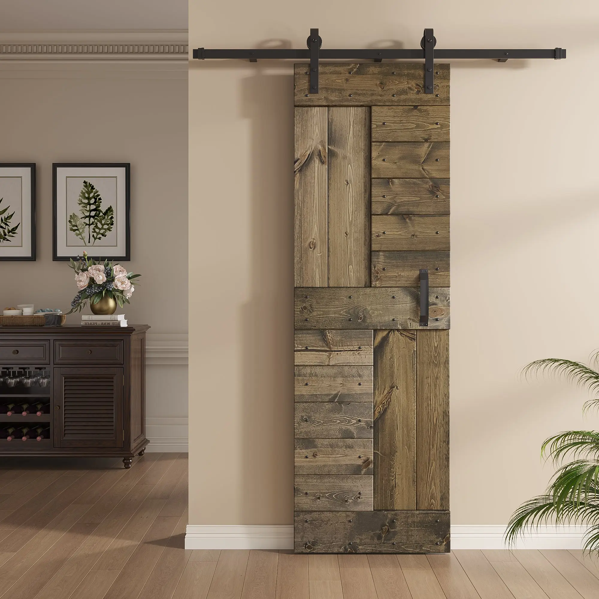 S Series  24in/30in/36in/42in x 84 in   Finished DIY Knotty Wood Sliding Barn Door With Hardware Kit