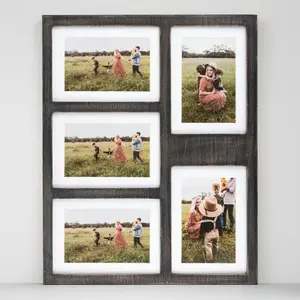 Great Lakes Memories Rustic Photo Collage Frame - Display 4x6 & 5x7 Pictures, Holds 5 Photos, Glass, Matt Included, Color: Black Decor Gift