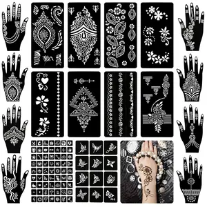 18 Sheets Henna Tattoo Stencils, Temporary Flower Patterns Glitter Airbrush Tattoo Kits Arabian Stickers for Women and Girls Face Hand Paint Body Art