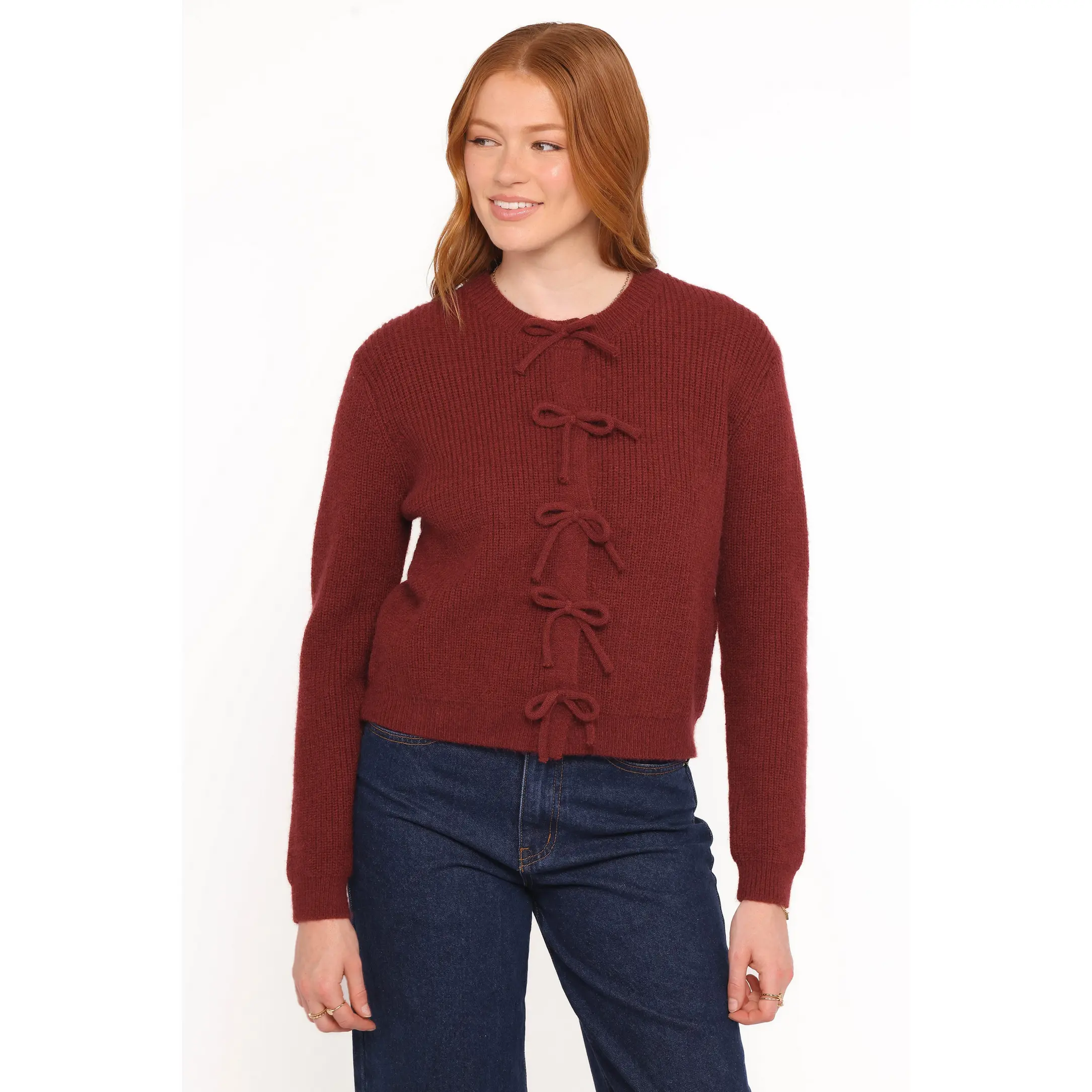 Wilde Bow Front Cardigan - Burgundy