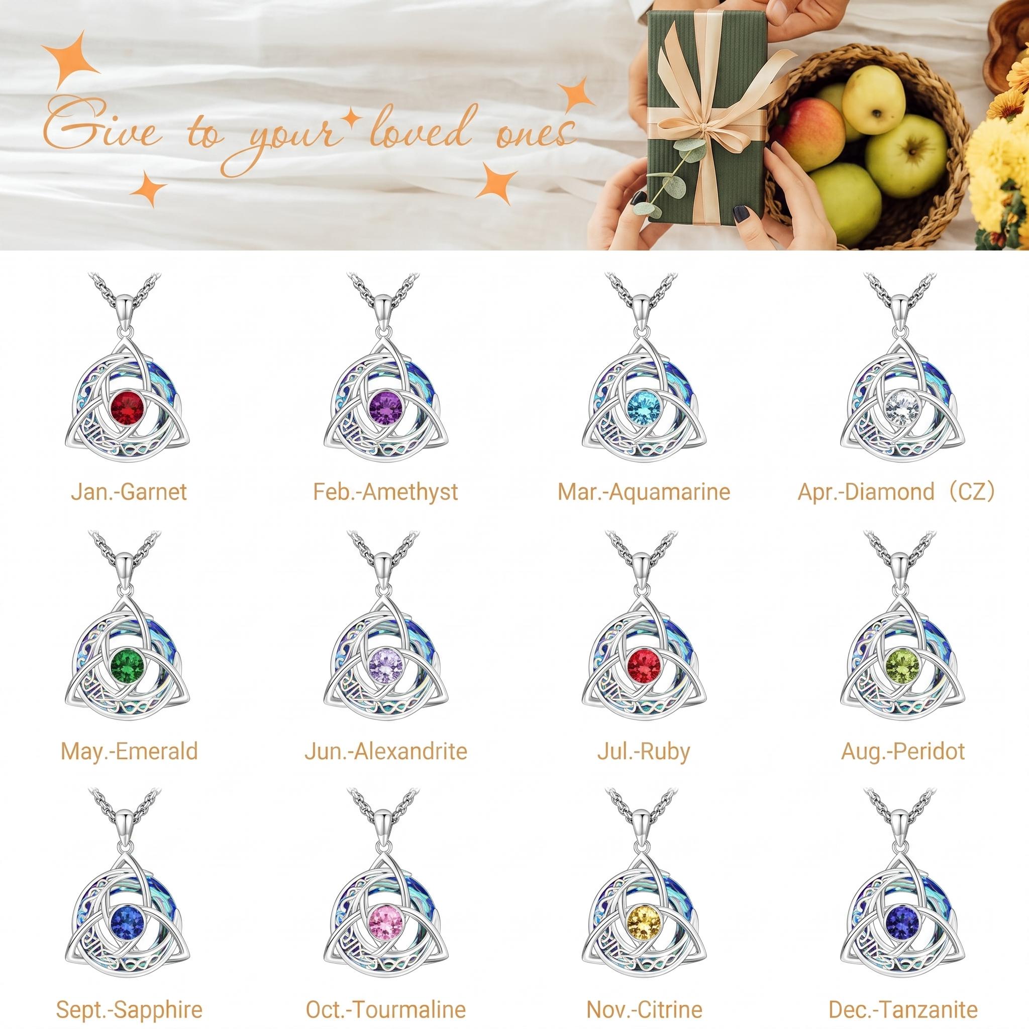 DRINSPER Women's Celtic Birthstone Necklace, Trinity Knot Triquetra Crescent Moon Pendant with Cubic Zirconia, Austrian Crystal Multicolor Gems, 12 Birth Month Non-Natural Crystal Jewelry, 22-24 in Adjustable Chain, Irish Scottish Birthday Gift Ideas DRINSPER Women's Celtic Birthstone Necklace, Trinity Knot Triquetra Crescent Moon Pendant with Cubic Zirconia, Austrian Crystal Multicolor Gems, 12 Birth Month Non-Natural Crystal Jewelry, 22-24 in Adjustable Chain, Irish Scottish Birthday Gift Ideas