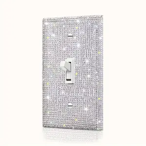 Polished Silver Sparkling Rhinestone Wall Plate Cover, 1pc with Screw-In Mounting, 2-Gang Toggle Switch, No Electricity or Battery Required