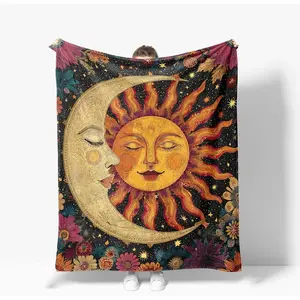 Flannel Blanket | Sun And Moon Throw Blanket Warm Decor Celestial Soft Flannel Day And Night Blanket Sun Moon Gifts For Kids Boys Girls Men Women | Gift Blanket / All Season