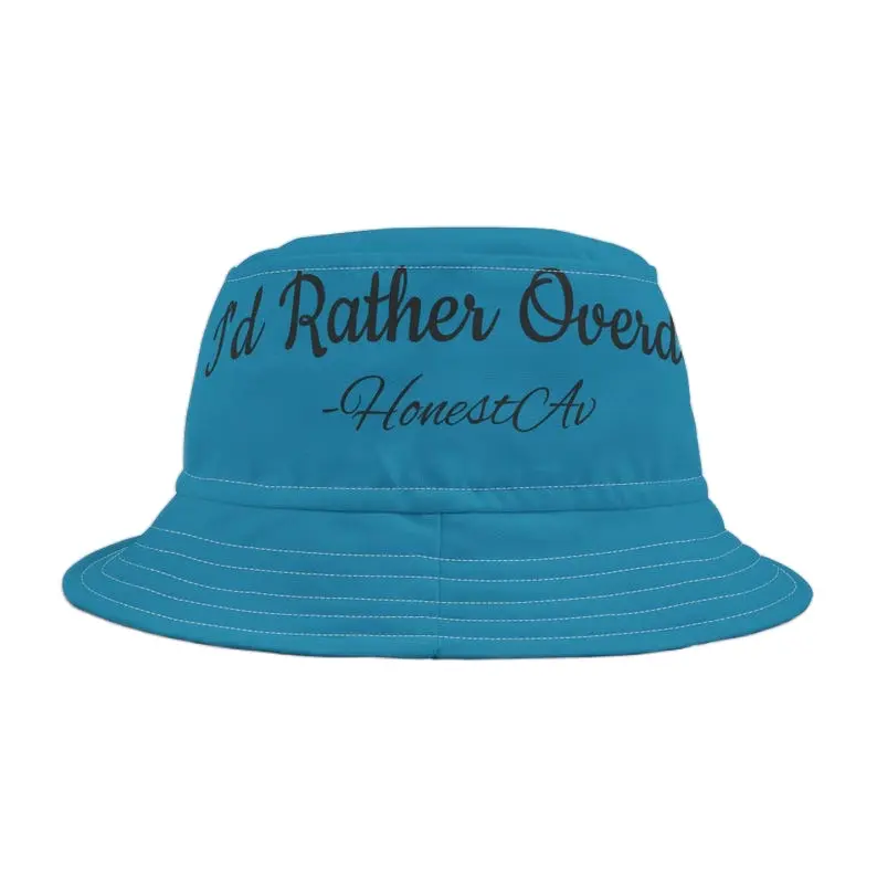 HonestAv Bucket Hats - Blue with "I'd Rather Over" Text Design by HonestAV