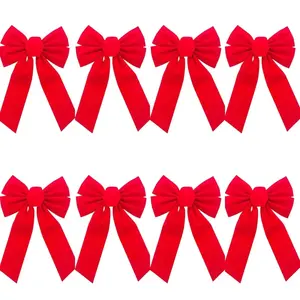 8 Piece Velvet Christmas Bow Tie Set, 13 Inch X 9 Inch, Perfect for Wreaths Garlands Tree Decor, Indoor Outdoor Holiday Decoration, Garland Ribbon