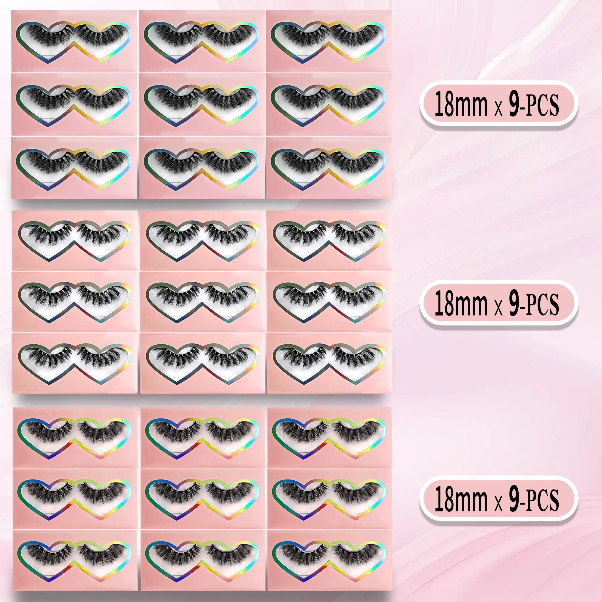 NO.21 BTLLSSH 27 Pair Natural Thick Russian Roll Barbie Cat Eye Cross Mix 3 Styles Pack Curled Eyelashes Makeup Cosmetic