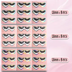 NO.11 BTLLSSH 27 Pair Natural Thick Russian Roll Barbie Cat Eye Cross Mix 3 Styles Pack Curled Eyelashes Makeup Cosmetic