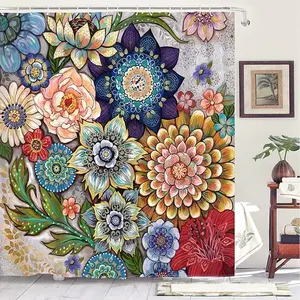 Boho Floral Shower Curtain Polyester 72x72 Inch Colorful Mandala Bath Decor for Stylish Bathroom Aesthetic Enhance Your Space with Bohemian Vibe