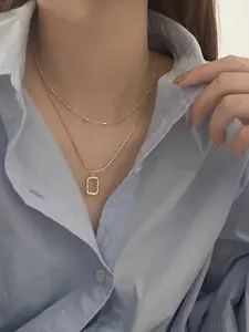 Square Pendant Necklace, Stainless Steel Jewelry for Party, Daily Clothing Decor, Trendy All-match & Exquisite Jewelry for Birthday Gift
