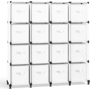 Home Essentials SONGMICS Cube Storage Organizer with Storage Boxes, Set of 16-Cube Organizer, 16 Collapsible Non-Woven Fabric Bins, Customizable, Bedroom, Living Room