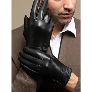 Male Plain Casual Touchscreen Gloves - 1 Pair PU Leather, Fleece-Lined, Waterproof, Windproof, Warm, with Metal Accents, Suitable for Driving/Riding, Fashion Gloves Accessory