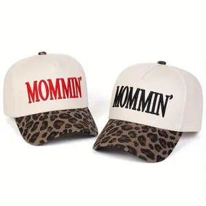 Unisex Letter MOMMIN'-Embroidered Leopard Print Patchwork Baseball Cap, Adjustable Sunscreen Leisure Hat for Spring & Autumn Travel, Unisex Names Fashion Accessory