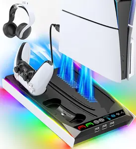 PS5 Cooling & Charging Station with RGB Lights, 3 USB Ports, Built-in 3 Level Fan, Compatible with PS5/Slim/Pro, Fast Shipping, Secure Payments