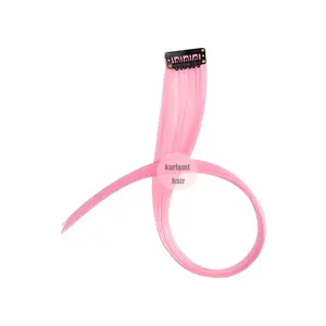Colored Hair Extensions Pink Hair Extensions 22 Inch Party Highlights Clip in Synthetic Hairpiece for Women Kids Girls Halloween Christmas Cosplay Light Pink