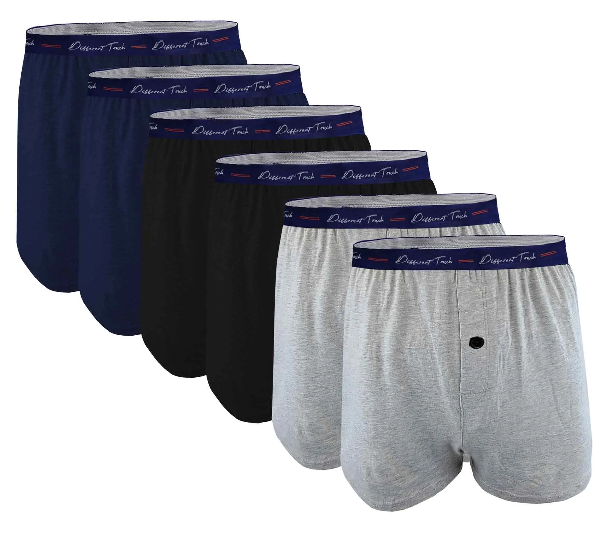 Men's Stretch Knit Jersey Boxers Shorts Underwear - 6 Pack, Big & Tall, Smooth Plain Elastic Stretchy Signature Waistband, Day Daily Wear Mens Underwear
