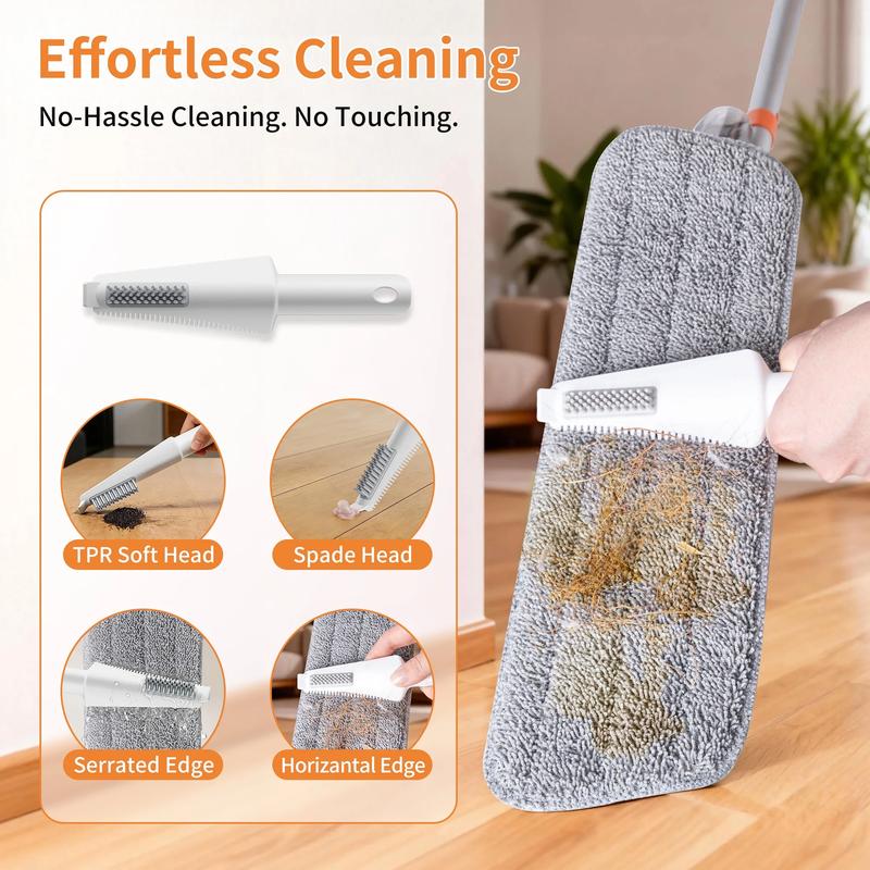 Spray Mop for Multi-Surface Heavy-Duty Cleaning with 4 Washable Microfiber Pads,Refillable Bottle,Functional Scraper,360°Rotating Head,One-Handed Operation,Wet/Dry Use,Rust-proof Aluminum Pole
