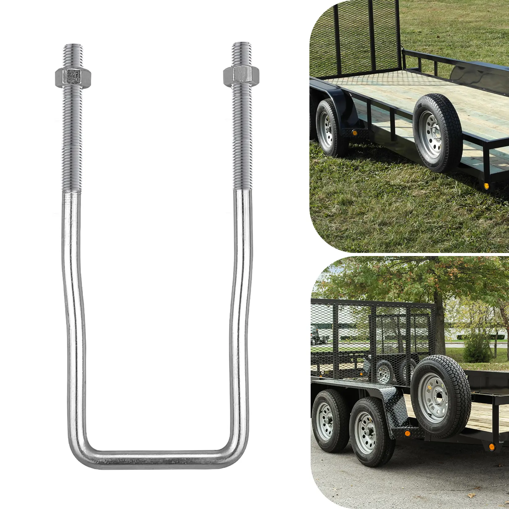 U-Bolt Trailer Spare Tire Bracket, Spare Tire Carrier Galvanized Threaded Spare Tire Mount Bracket Side Mount 4 or 5 Lugs fit for Fishing Boat, Ski Boat or Sailboat Trailer