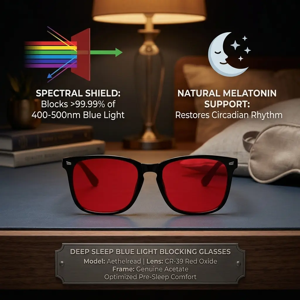 Minimalist Blue Light Blocking Sleep Glasses for Adults, Glossy Eyewear with 99.99% High Blockage Red Lens for Nighttime Use