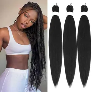 Pre Stretched Braiding Hair Crochet Hair for Black Women 26 Inch 3 Packs Braiding Hair Extensions Hot Water Setting Synthetic Hair Pre Stretched Crochet Braids Hair (1B, 26 Inch)