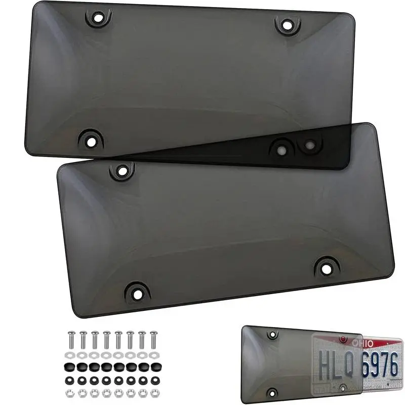 2pcs Black Transparent Smoked Tinted License Plate Frames - 6"x12" Standard Fit, Unbreakable, Weatherguard Automotive Car Exterior Accessories for Cars, Trucks, Tinted Plate Covers