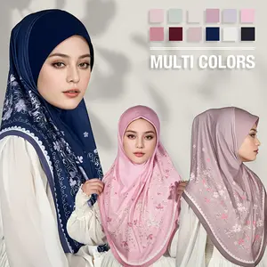 Muslim Headscarf for Women, High-End Elegant Hooded Robe with Floral Print, Adjustable Breathable Snap Button Design, Suitable for Ramadan Daily Wear and Special Occasions, Machine Washable, Available in Twelve Colors, As a Versatile Tra
